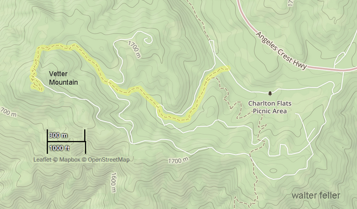 map of trail to Vetter Mountain, San Gabriel National Monument